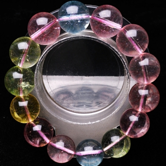 16.4mm Genuine Natural Colorful Morganite Gemstone Round Beads Beaded Bracelet - Picture 3 of 6